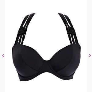 NYT Black Macrame Halter Bikini Top, Freya Swimwear, 30DDD